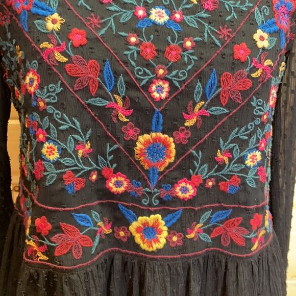 Zara Sheer Embroidered Floral German Ruffle Blouse Size XS - Picture 4 of 11
